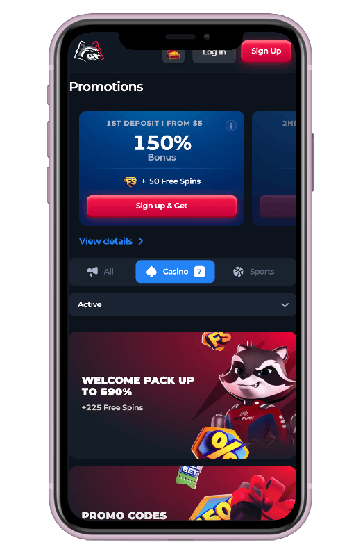 Pantalla móvil de promociones de BetFury