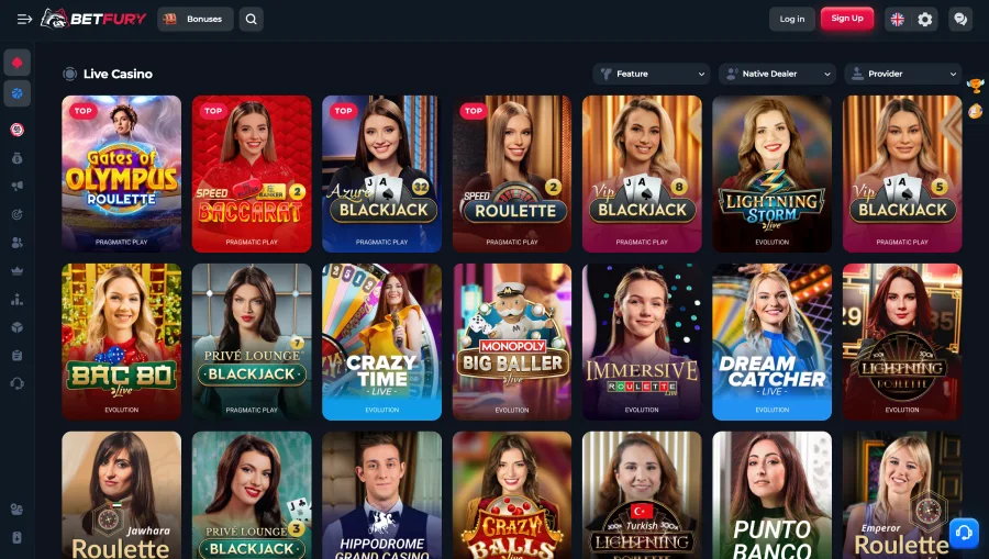 Vista previa de juego de casino en vivo BetFury